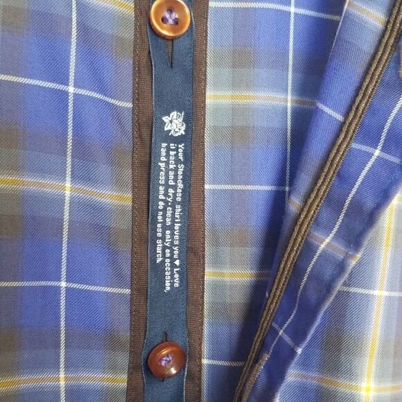 Stone Rose Dress Shirt,Cobalt Blue/Brn Plaid, sz 1 - Picture 5 of 8